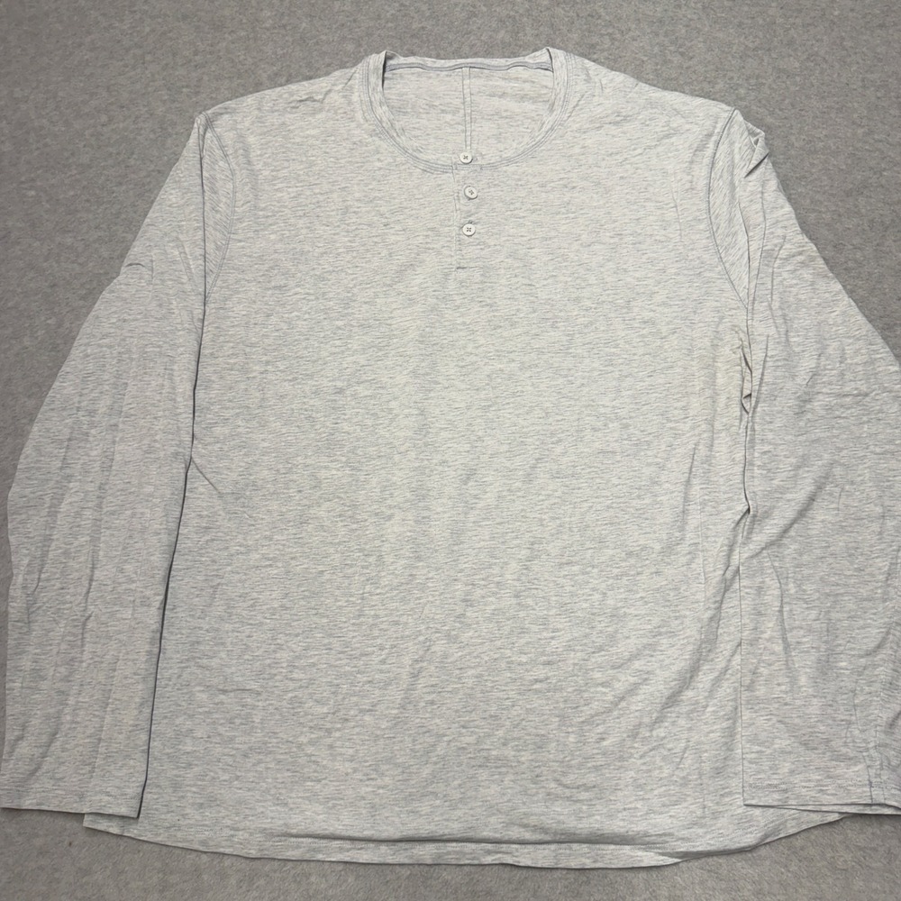 Lululemon Shirt Mens XL Gray Henley Long Sleeve Lightweight Performance Top
